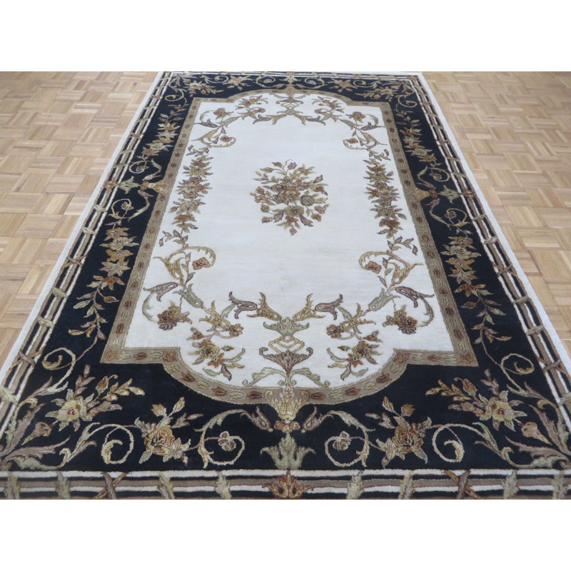Tapis de zone en laine noué la 5 pi 11 po x 9 pi 2 po one-of-kind-black Besser