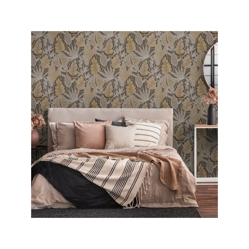 Galerie Flourish Blue Tree Leaf Wallpaper FL61114, Bronze/White