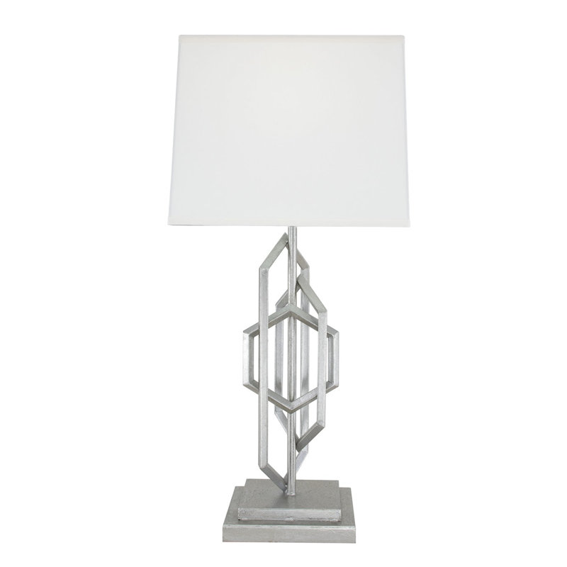 Diora Table Lamp, Antiqued Silver Leaf, White