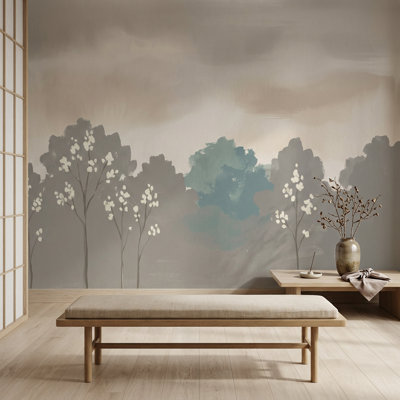 Papier peint Misty Landscape Minimal Trees