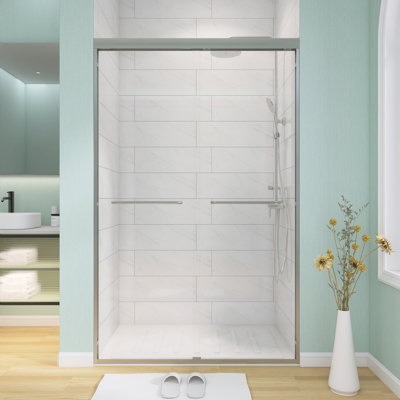 44 - 48" W X 72" H Semi-Frameless Double Sliding Shower Door With 1/4" (6Mm) Tempered Glass