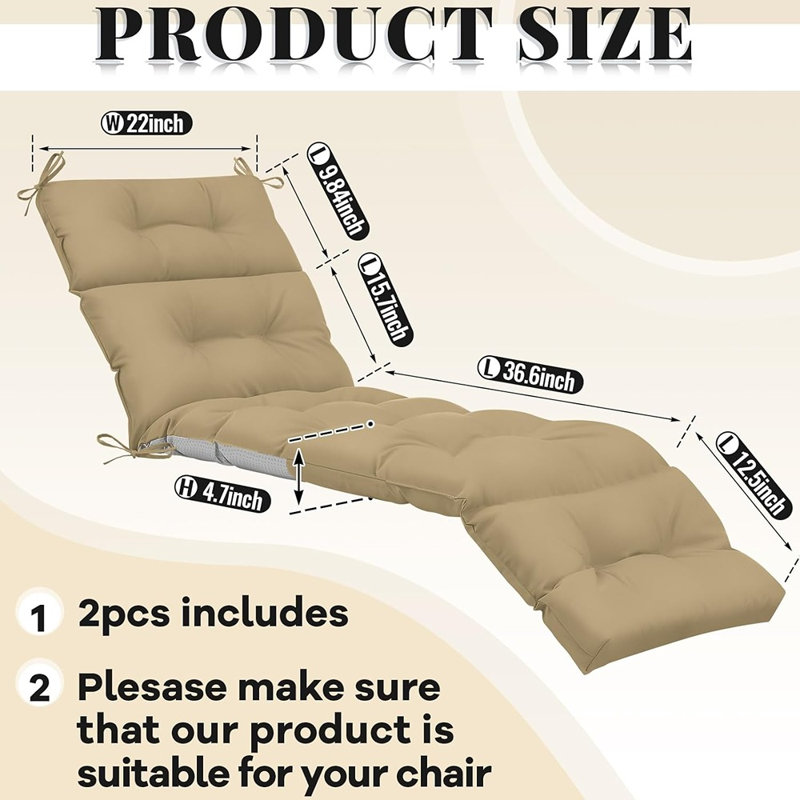 2-piece Chaise Lounge Cushion Set, Soft Brown Outdoor Indoor Replacement Lounge Chair Pads For Patio, Home, Office, Spring And Summer Use