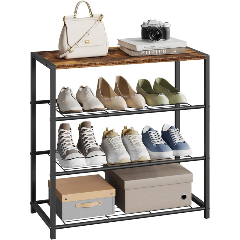 9 Pair Shoe Rack, Black/Brown