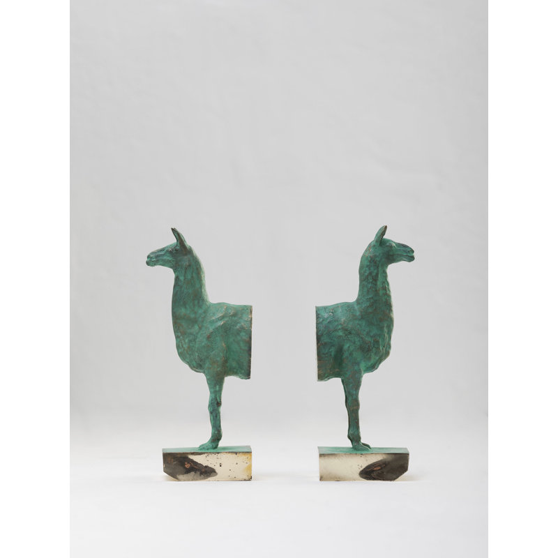 Llamas Decorative Bookends In Casted Bronze, Set Of 2, By Andean, In Stock