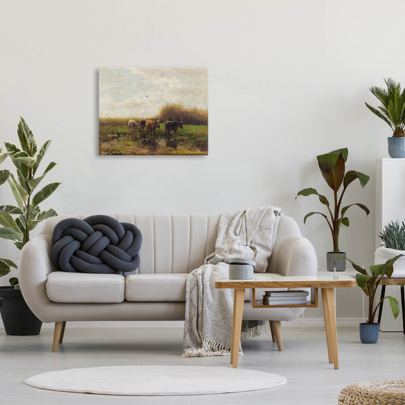 Bétail marchant dans un paysage champêtre, estampe numérique par Stellar Design Studio, H 24 po x l 30 po x P 1,5 po