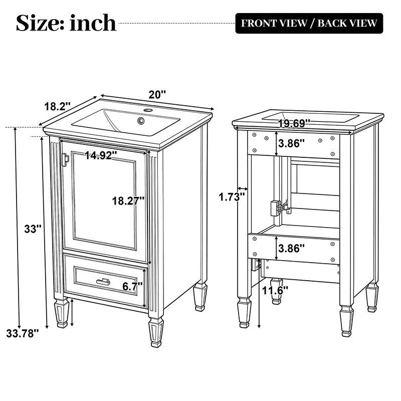 Meuble-lavabo simple avec comptoir en céramique, Grey, 20 po
