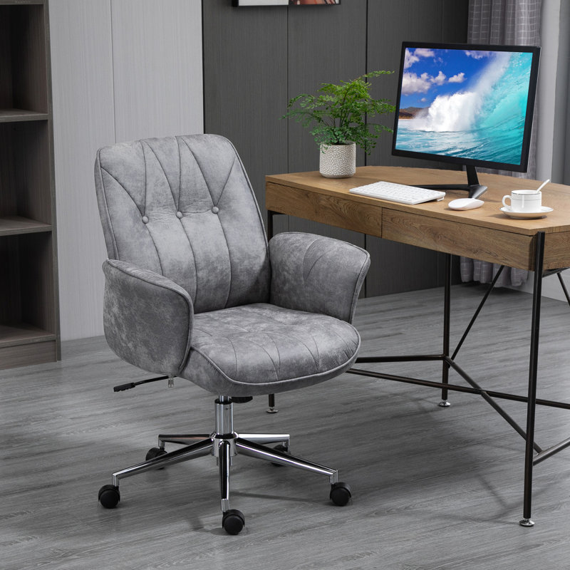 Chaise de bureau grise avec inclinaison, siège en microfibre, siège pivotant rembourré à hauteur réglable, microfibre, inclinaison et confort des accoudoirs