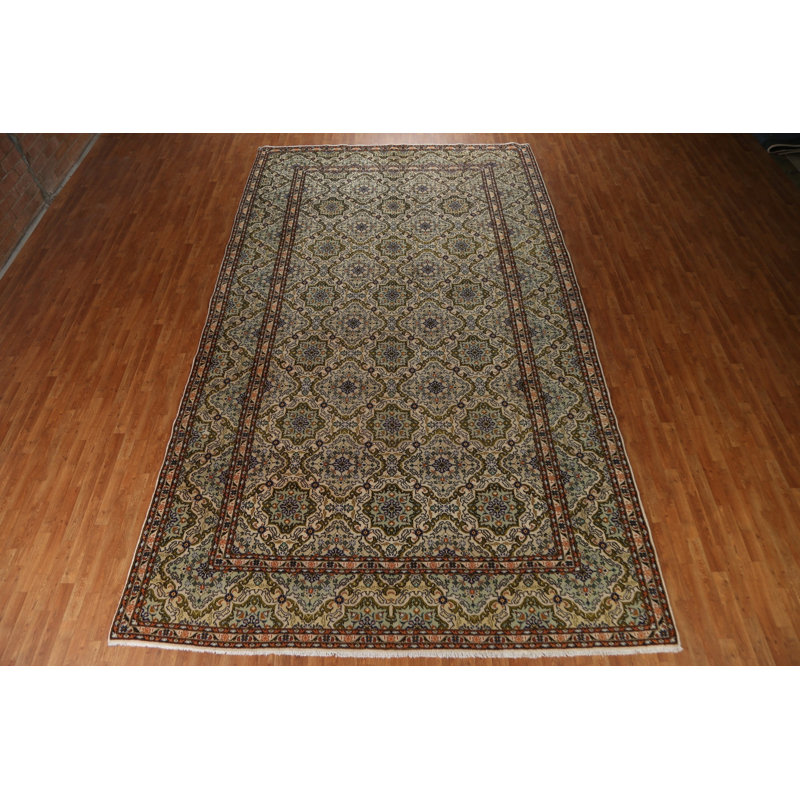 Tapis persan vert / ivoire Kashan noué à la main 10 x 16
