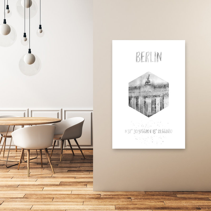 Porte de Brandebourg géométrique, Berlin, affiche murale abstraite et moderne représentant une ville géométrique.