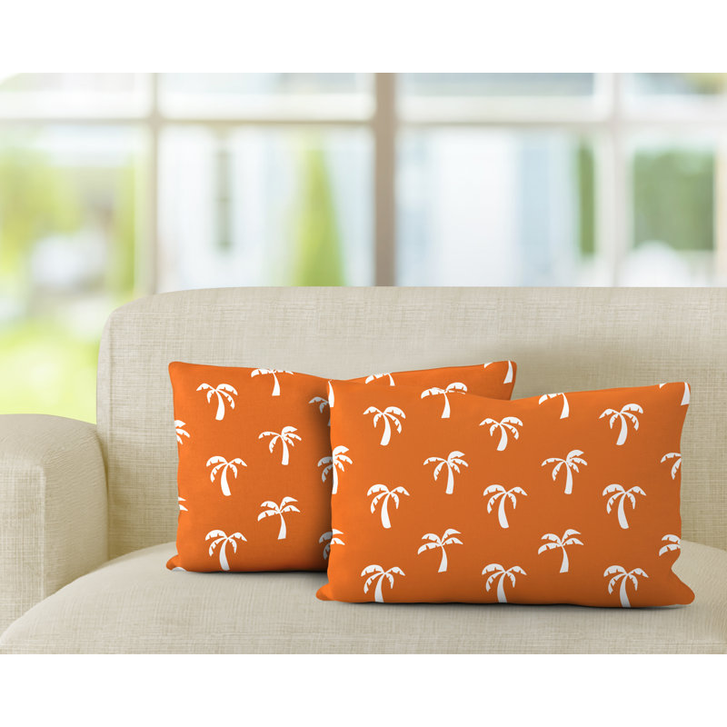 Floral Outdoor Reversible Throw Pillow, Orange