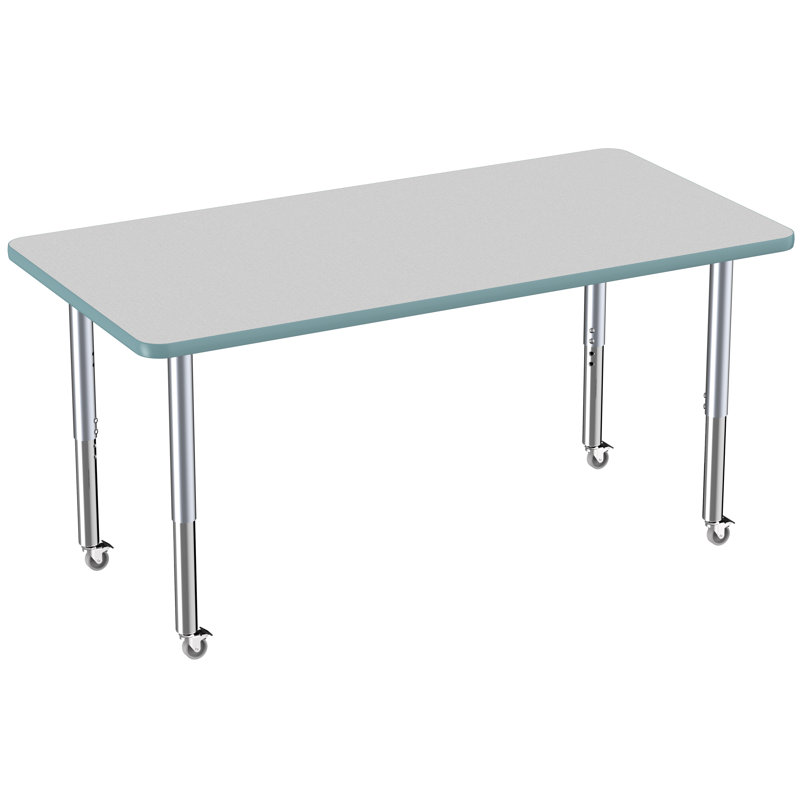 Table rectangulaire d'activité rectangulaire avec pieds réglables, Gris / écume de mer, Super, 30" x 60"