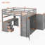 Lit mezzanine avec tiroirs, bureau et garde-robe-16300283