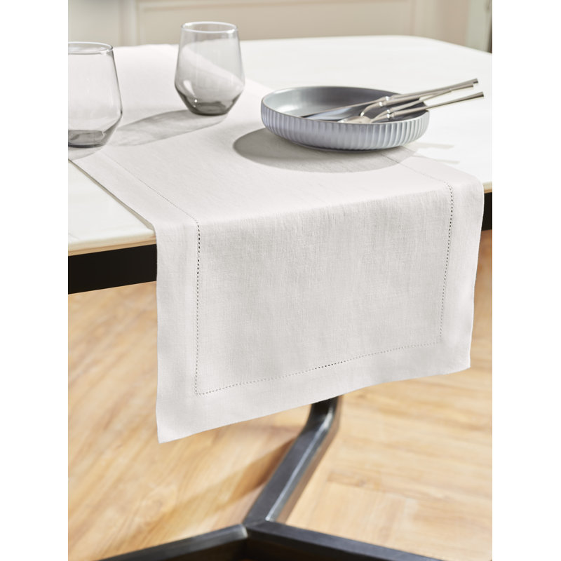 Sonoma Hemstitch - 100% Pure Linen Table Runner, 90" x 14", White