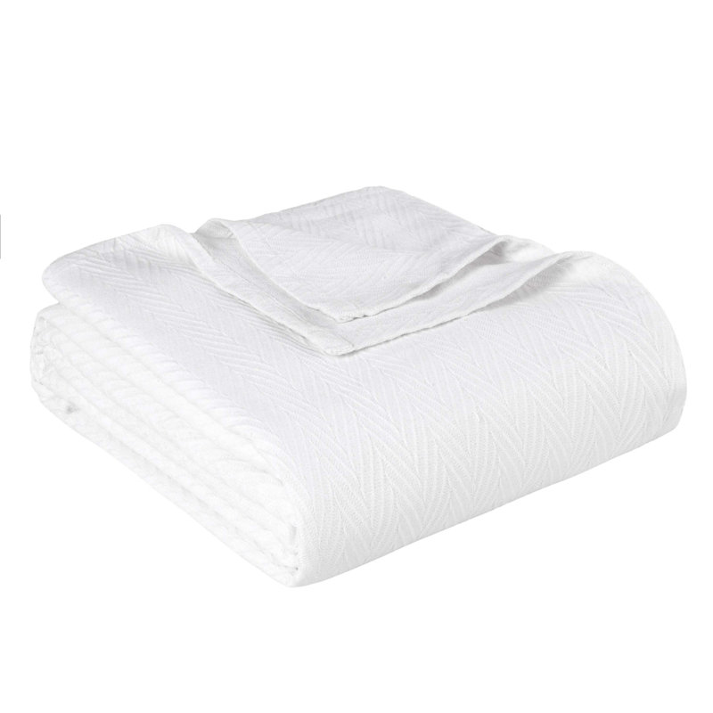 Twin White Cotton Woven Chevron Blanket