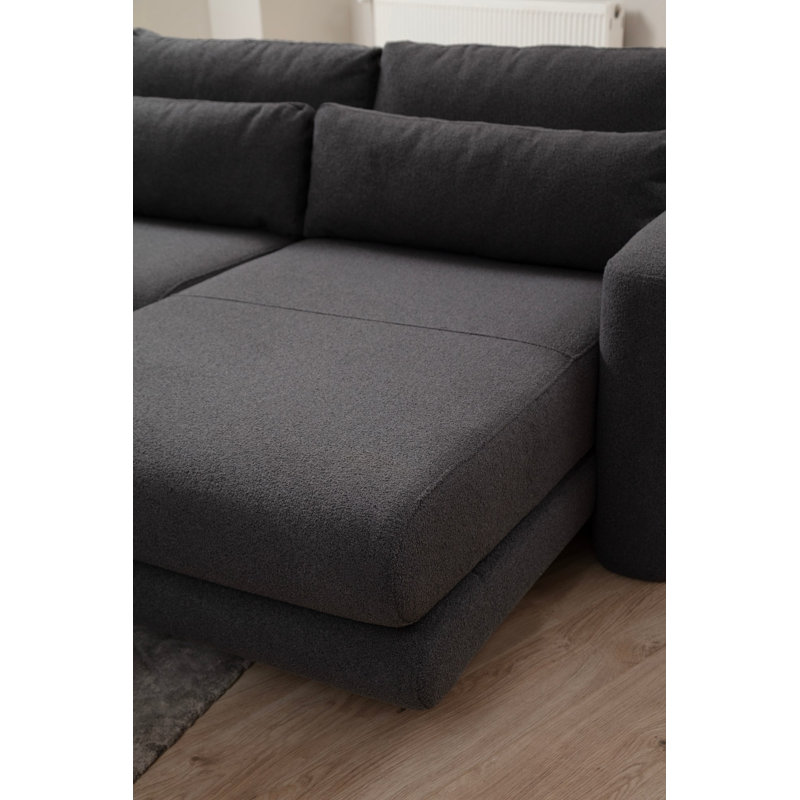 Stylish Corner Sofa with Beech Wood Frame & 100% Polyester Fabric, 114.2 x 65.0 x 28.7 inches | 28 DNS Soft Grey Foam Back Cushions | Portable Sitting & Back Cushions | Easy to Clean, Modern Design for Living Room