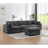 Aariketh 130.87”Wide Upholstered Loose Back Modular Sectional Sofa with Large Ottoman