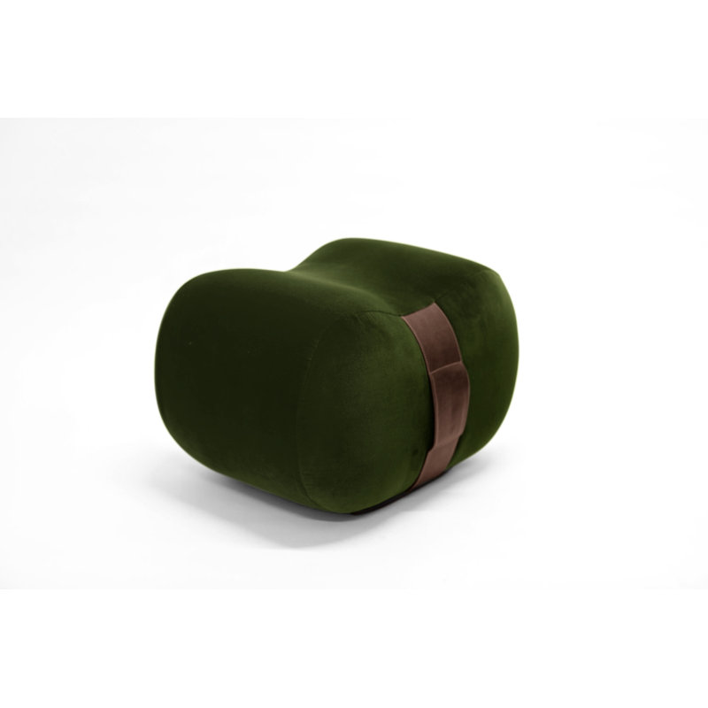 Milo Velvet Ottoman, Evergreen/Creme Brulee Velvet