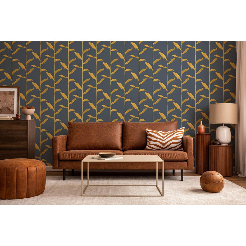 Nomad 10' L x 24" W Wallpaper Roll, Golden Night, Faux Grasscloth
