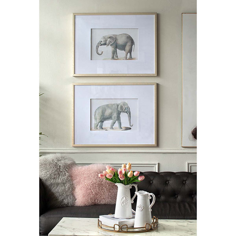 «Elephant», ensemble de 2 reproductions de dessins encadrés