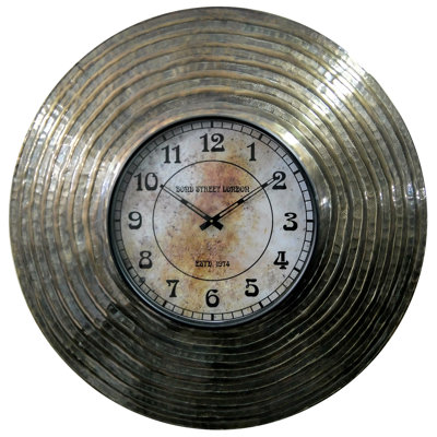 Horloge murale ronde analogique 32 po rustique surdimensionnée Hemington