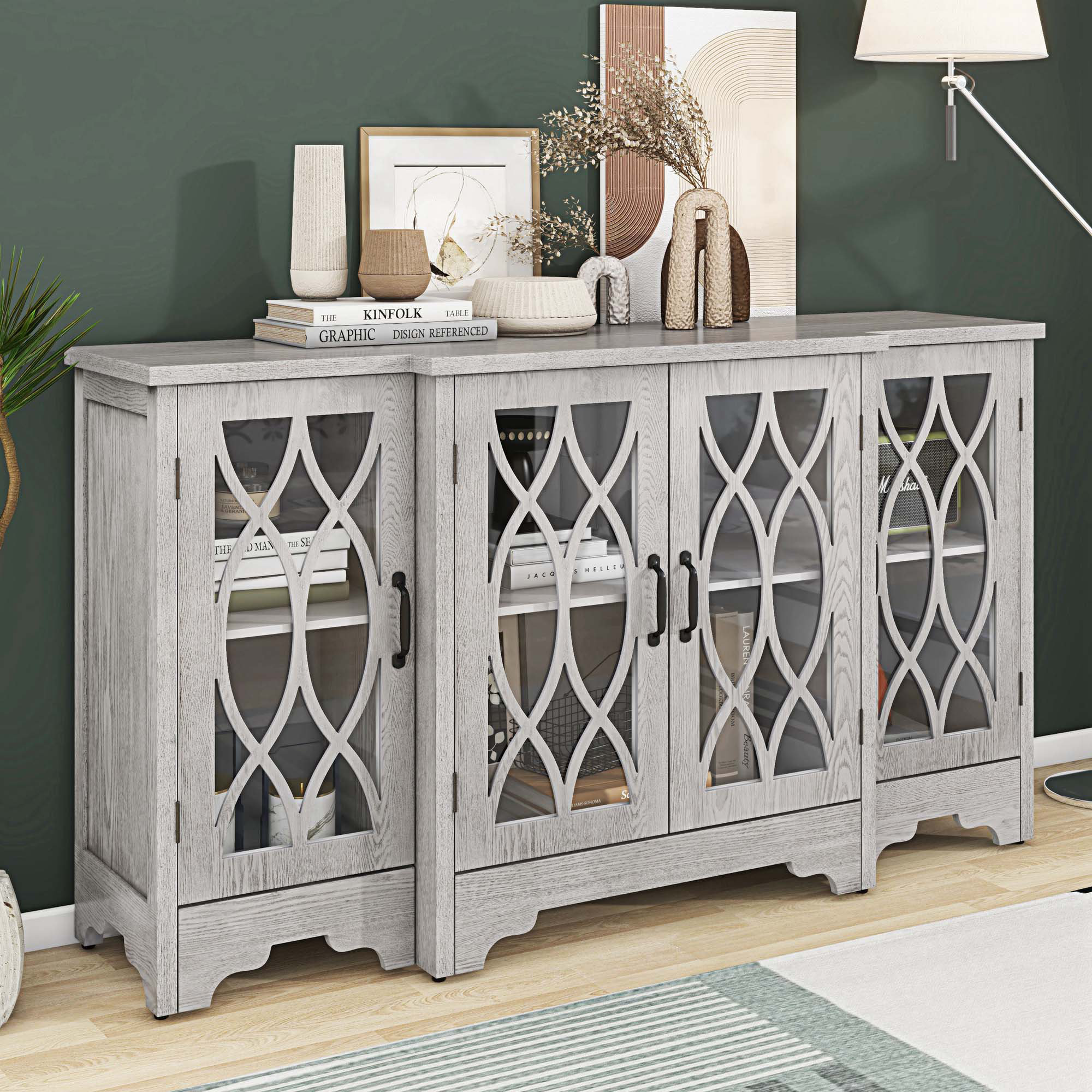 Winston Porter Retro Sideboard Glass Door With Curved Line Design Ample