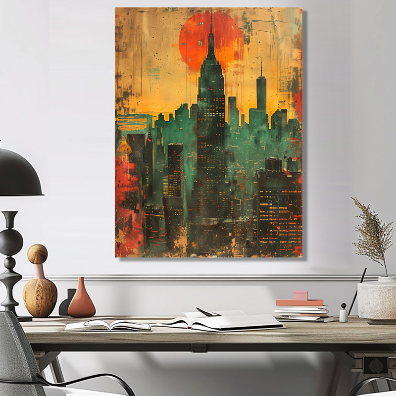 Rétro coucher de soleil sur Manhattan City - gratte-ciel, impression d'art mural, Métal métal, H 30 po x l 40 po x P 1,5 po