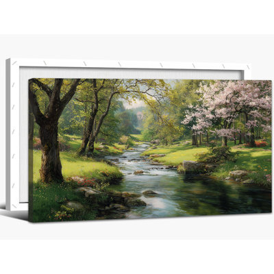 Fitzsimmons, paysage naturel, décoration sur toile, peintures de paysages vibrantes et détaillées, fleurs de cerisier, arbre horizontal, images florales pour le salon, le bureau de la chambre à coucher, 24 po x 48 po