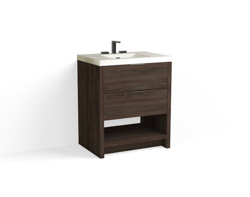 Vue 30" W Freestanding Single Bathroom Vanity, Glossy White/Single, Ashlin, Matte Black