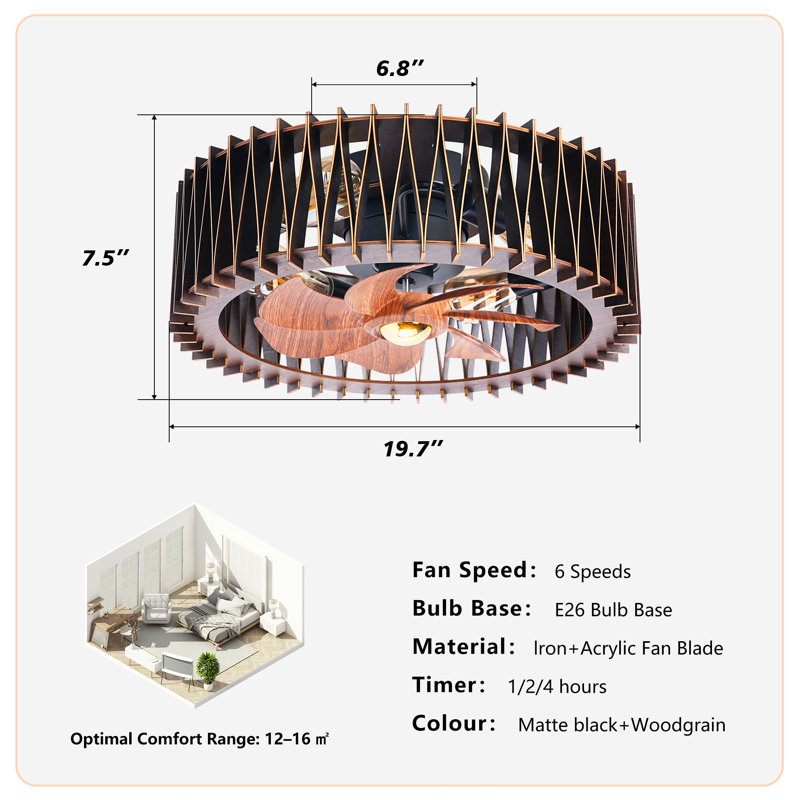 Ventilateur encastré moderne de 20 pouces avec éclairage