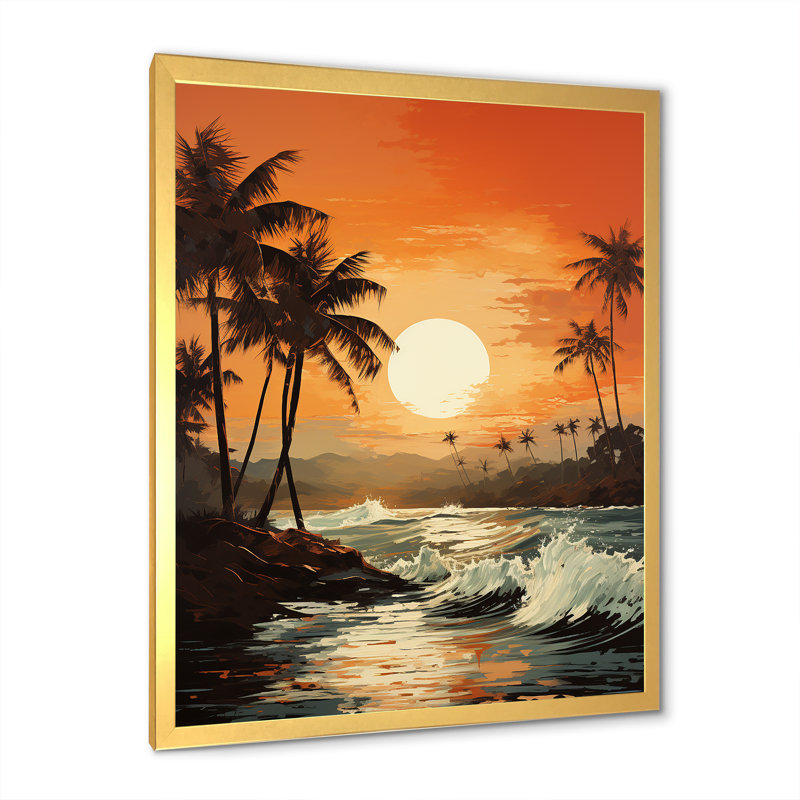 Tangerine, crépuscule tropical, crépuscule, coucher de soleil I, Cadre doré simple, H 32 po x l 16 po x P 1 po