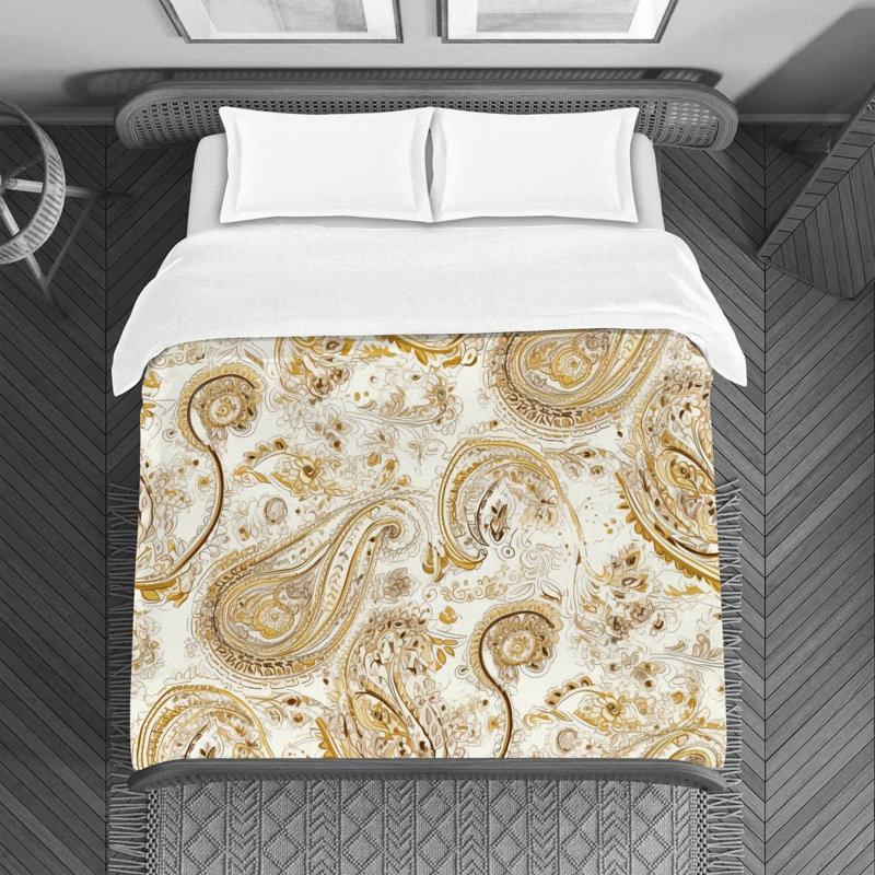 Botanical Gold/White Microfiber Duvet Cover, Queen Duvet Cover
