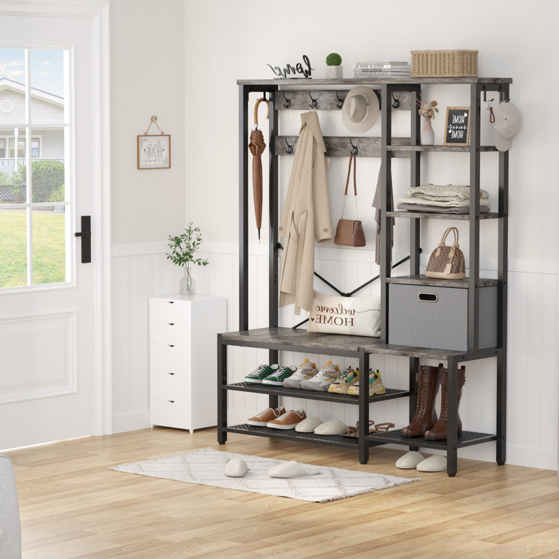 Faun 71" Hall Tree With Storage Bench, Grey