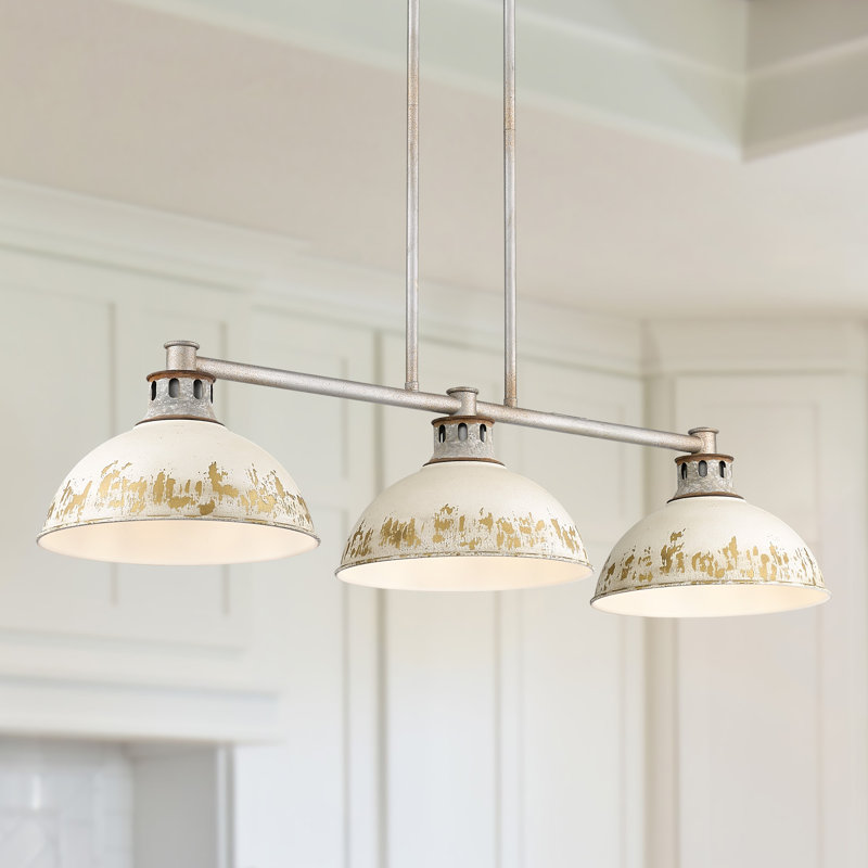 Kinsley 3-Light Linear Pendant In Aged Galvanized Steel With Antique, Antique Ivory
