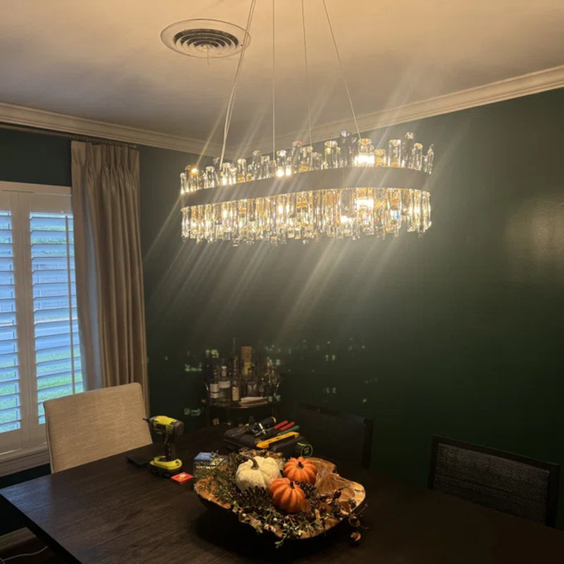 Lustre moderne à intensité variable 16 lumières avec cristal Kacy, Gris / Transparent, H 9,8 po x l 35,4 po x P 13 po