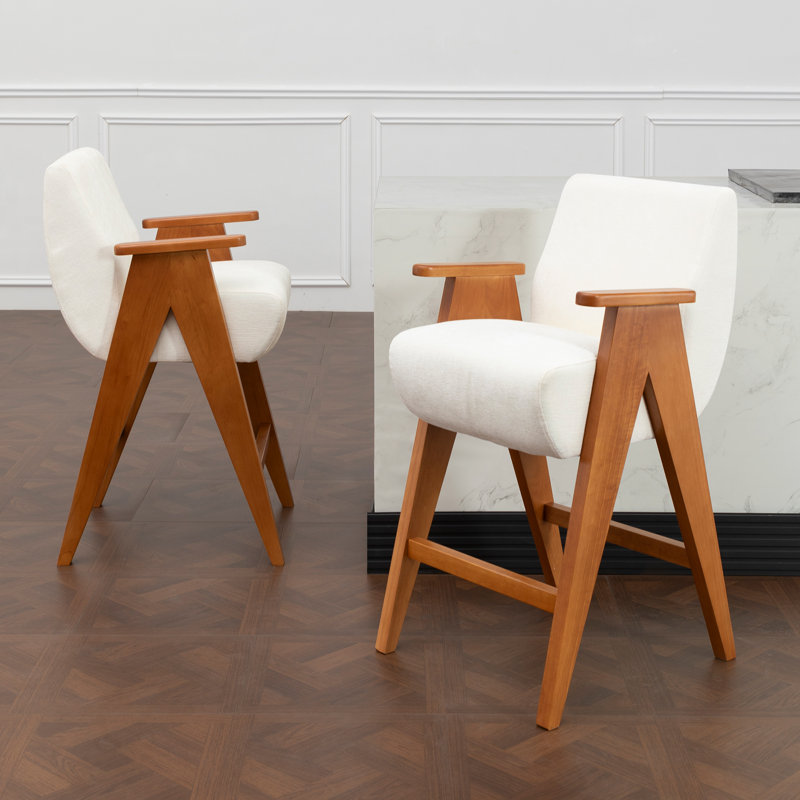 Tabouret de comptoir rembourré avec accoudoirs Kyajah, Blanc