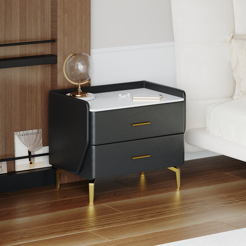 20" Modern Bedroom Nightstand with 2 Drawers, Bedside End Tables, Black