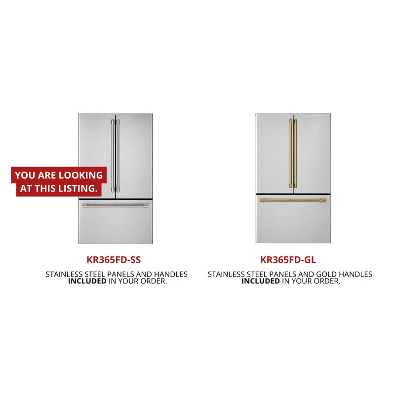 Kucht 35.75 in. W Built-In French Door Refrigerator, Stainless Steel/Gold