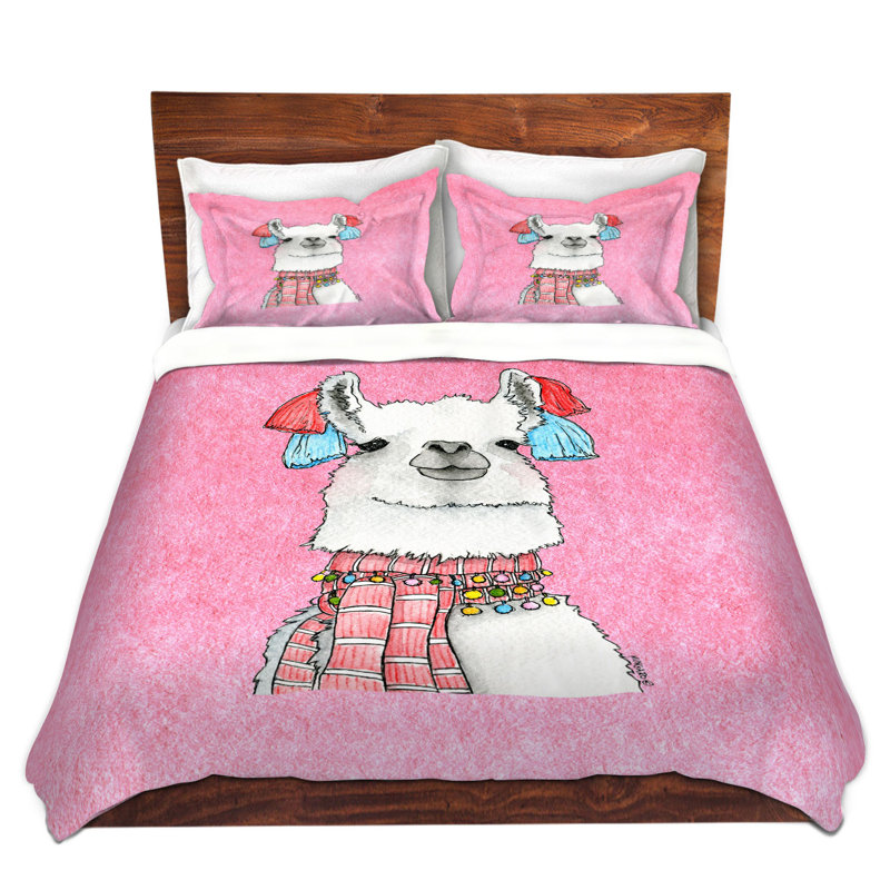 Ensemble de housse de couette écharpe llama, 1 housse de couette grand + 2 taies standards, Rose / Rouge / Blanc