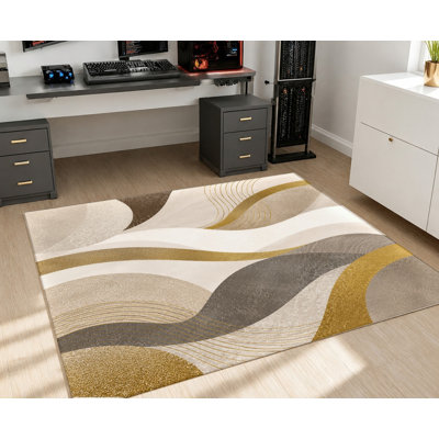 Tapis en velours beige doré à motif marbré abstrait moderne, dos antidérapant, tapis décoratif, décoration intérieure artistique pour salon, chambre, entrée, cuisine, balcon, appartement