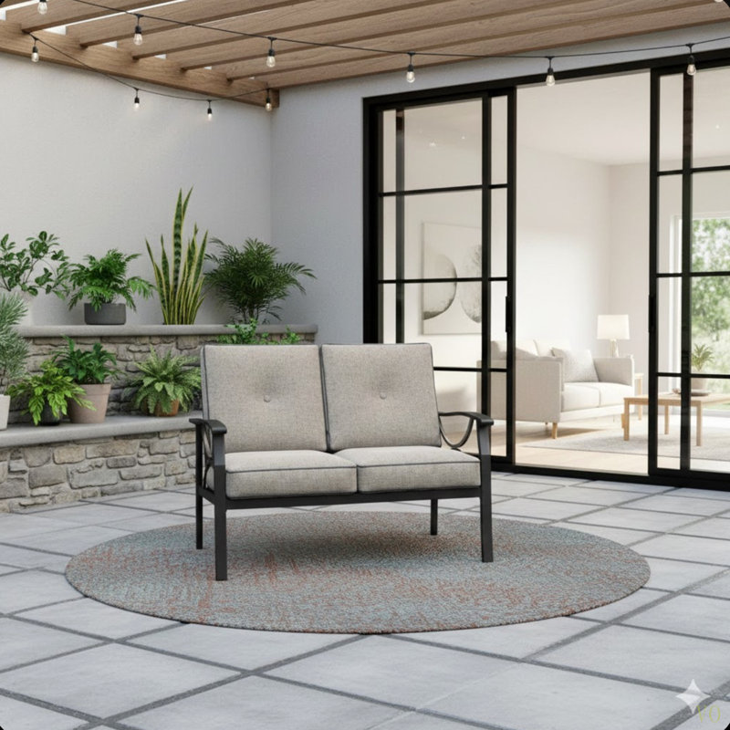 Canapé 48 po avec 2 sièges avec coussins et structure 48 po, Beige/noir