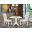 L'ensemble de 3 tables de salle à manger modernes comprend une table ronde en bois avec Dropleaf et 2 chaises de salle à manger Parson en tissu beige clair, 42 x 42 pouces, blanc lin-1577817842-1577809599-1577809598