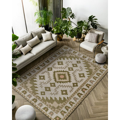 Tapis marocain beige en coton et polyester à imprimé numérique Isabel Collection