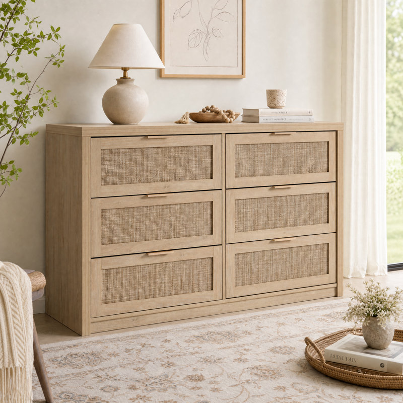 134 cm W Chest of 6 Drawers, Light Natural Oak