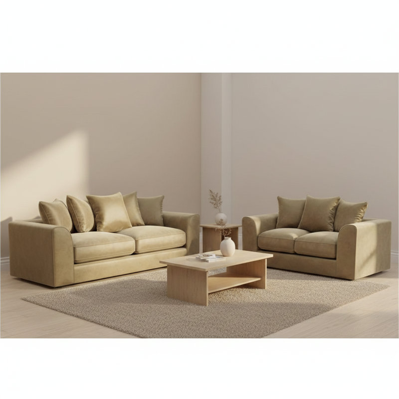 5 Seater Velvet Sofa, Beige