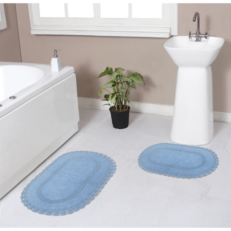 Tapis de bain réversible 100% coton lavable à la machine Hampton (ensemble de 2), bleu