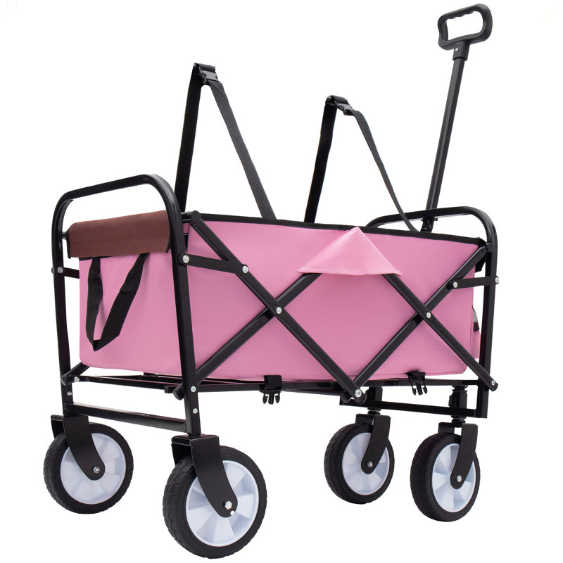 Chariot pliable à roulettes pliable avec roues, Rose, 37.4" H x 26" W x 17.3" D