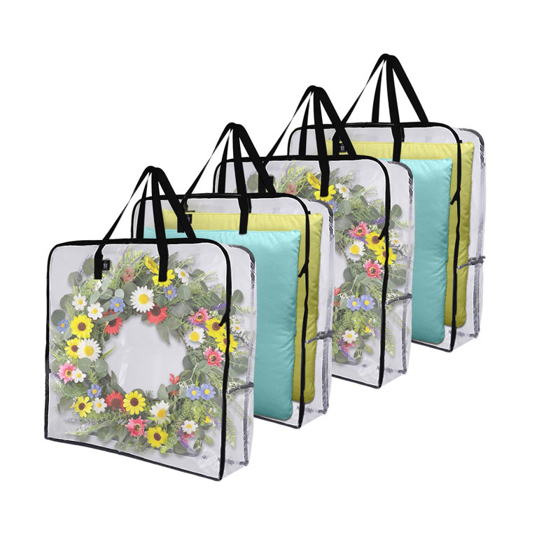 4 Pack Moving Bags, Wreath Storage Bag, Garland Container,Moving Boxes Alternative, Under The Bed Storage, Storage Bags For Comforter (Clear, 4 Pack)