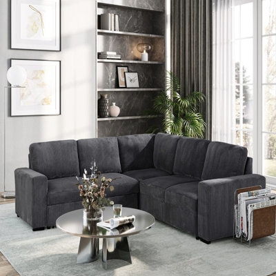 Canapé modulaire Melody gris avec rembourrage et attrait élégant. Revêtement 100%. Parfait pour le salon principal. Carré courbé. Assise moelleuse de fermeté moyenne. 4 Design. Taille: 95,57 po Profondeur, largeur, 36,91 po