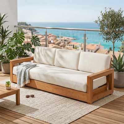 3-Person Solid Wood Patio Sofa With Cushions