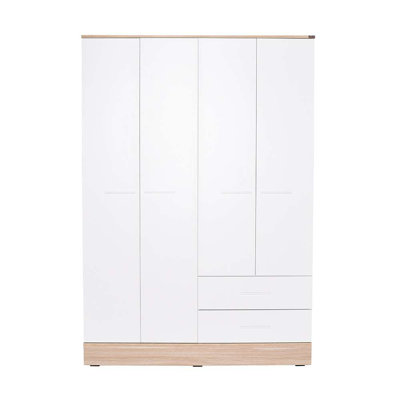 Modern White Wardrobe with Numerous Shelves, 54.0 x 77.9 x 20.5 inches | Coated Particle Board, Thickness: 0.6 inches | Wall-Mountable Design, Stylish and Functional Storage Solution for Any Bedroom